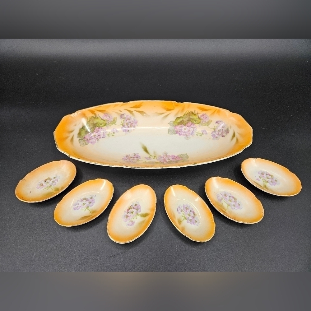 Antique Leuchtenburg Floral CELERY & SALT DISHES Porcelain/ China German Made